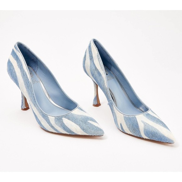 New Vince Camuto Cadie Pump Heels Calf Hair Cerulean Blue Multi Zebra Size 6 - Picture 1 of 4